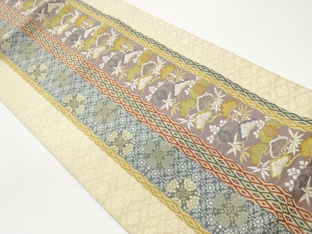 縞に松竹・桐・華文模様織出し袋帯